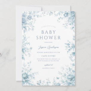 Dusty Blue Floral Baby Shower Invitation