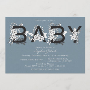 Dusty Blue Floral Baby Shower Invitation