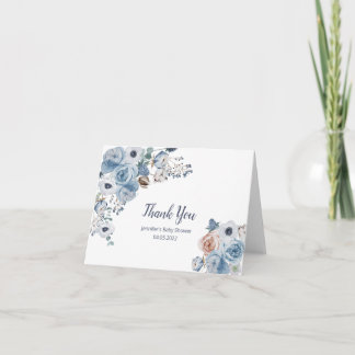 Dusty blue Floral Baby Shower Thank You Card
