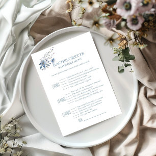 Dusty blue floral bachelorette Scavenger game Card