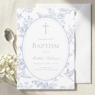 Dusty Blue Floral Baptism Invitation