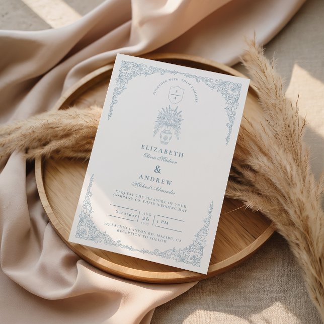 Dusty Blue Floral Baroque Wedding Invitation (Creator Uploaded)