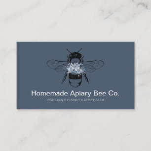 Dusty Blue Floral Bee Apiary Honey Farm Elegant Business Card