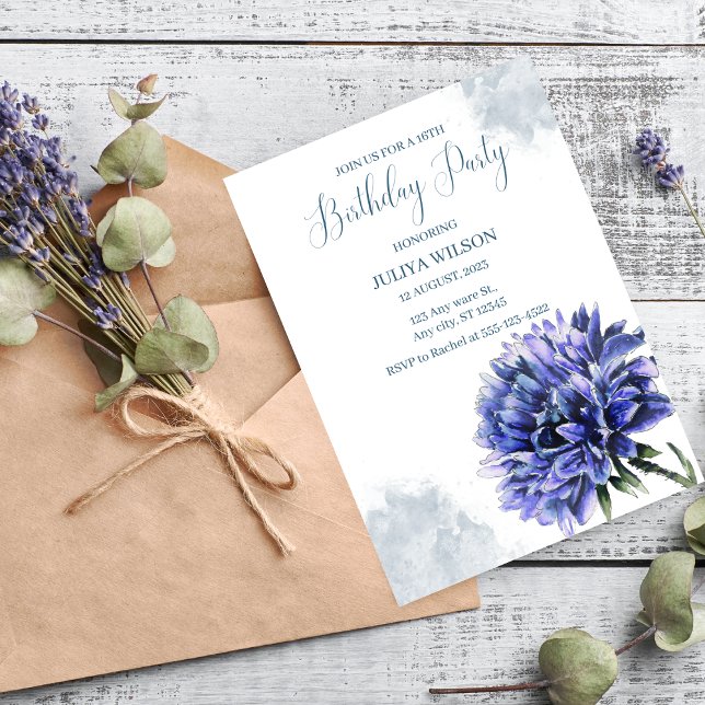 Dusty Blue Floral  Birthday Party  Invitation (Creator Uploaded)