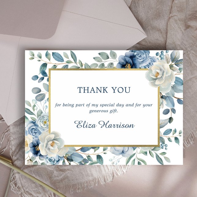 Dusty Blue Floral Birthday  Thank You Card (Creator Uploaded)