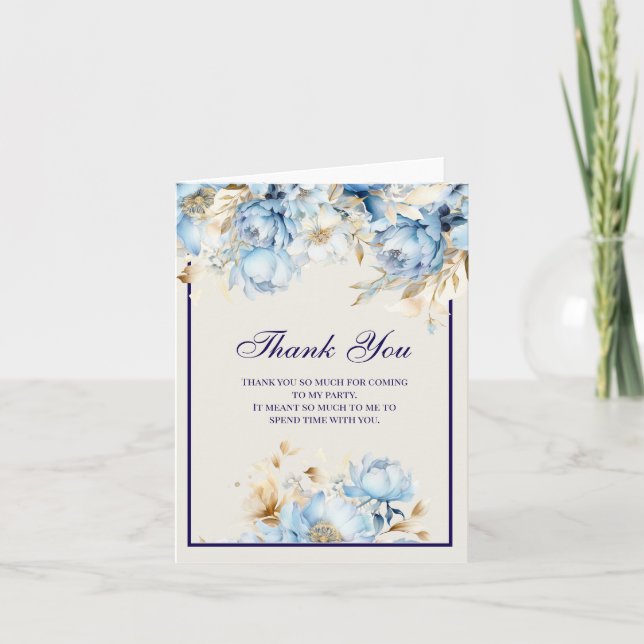 Dusty Blue Floral Birthday Thanks Thank You Card (Front)