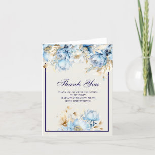 Dusty Blue Floral Birthday Thanks Thank You Card