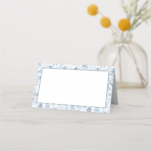 Dusty Blue Floral Blank Place Cards Elegant