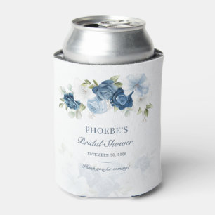 Dusty Blue Floral Bloom Eucalyptus Succulent Can Cooler