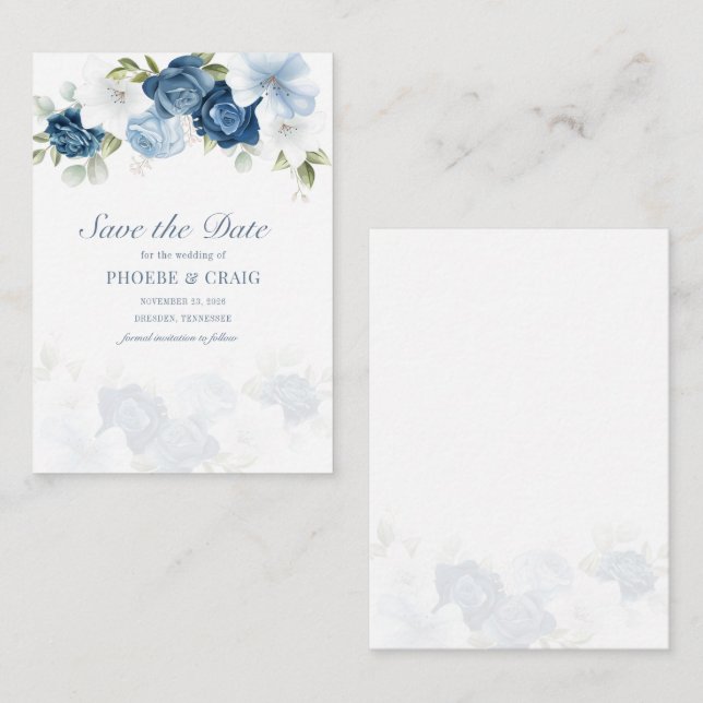 Dusty Blue Floral Bloom Eucalyptus Succulent Card (Front/Back)