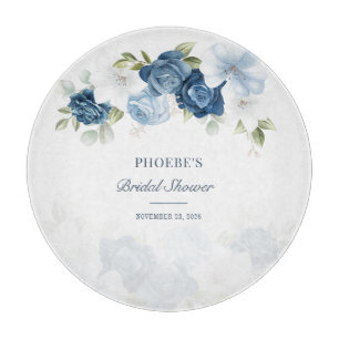 Dusty Blue Floral Bloom Eucalyptus Succulent Cutting Board