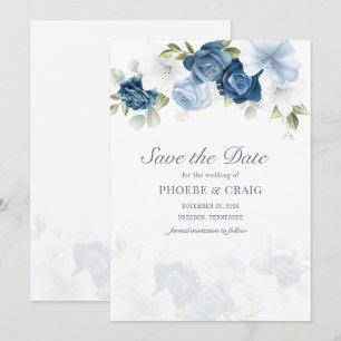 Dusty Blue Floral Bloom Eucalyptus Succulent Save The Date