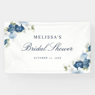 Dusty Blue Floral Bloom Script Bridal Shower Banner