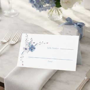 Dusty Blue Floral Bloom Wedding Place Card