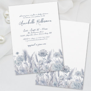 Dusty Blue Floral Boho Baby Shower Invitation