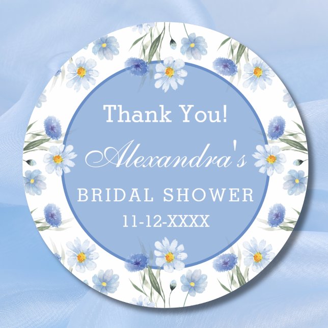 Dusty Blue Floral Boho Bridal Shower Thank You Classic Round Sticker (Creator Uploaded)