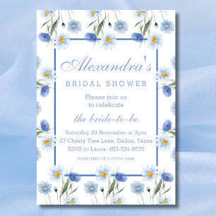 Dusty Blue Floral Boho Spring Bridal Shower  Invitation