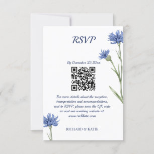 Dusty Blue Floral Bold Stylish QR Code RSVP card