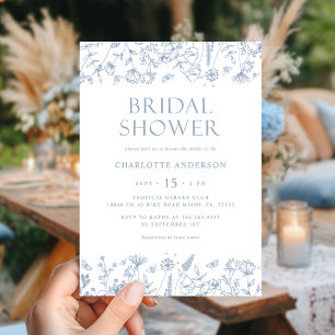 Dusty Blue Floral Botanical Bridal Shower  Invitation