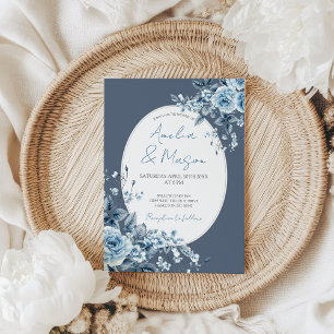 Dusty Blue Floral Botanical Elegant Wedding Invitation