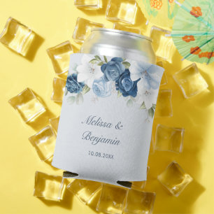 Dusty Blue Floral Botanical Wedding Can Cooler