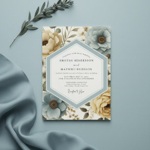 Dusty Blue Floral Botanical Wedding Invitation
