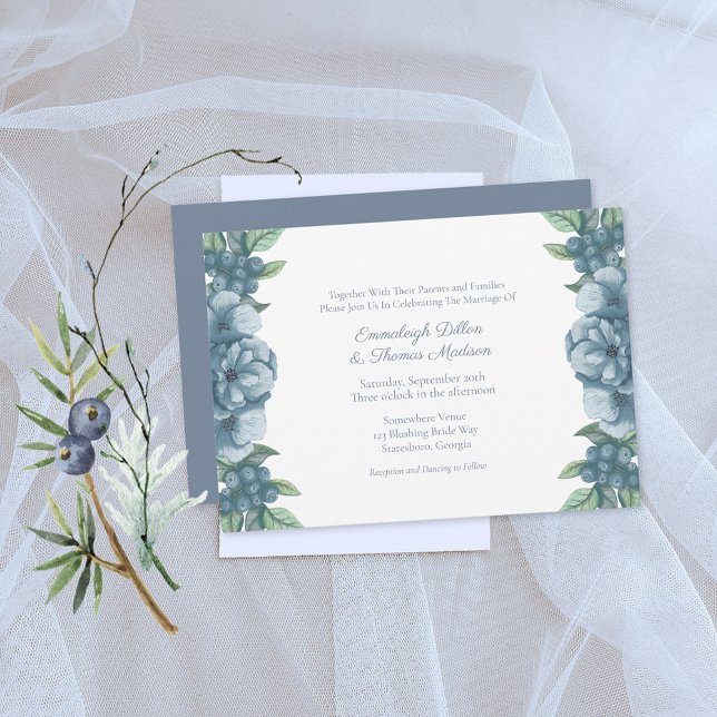 Dusty Blue Floral Botanical Wedding Invitation (Creator Uploaded)