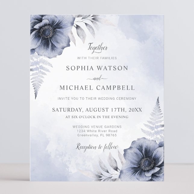 Dusty Blue Floral Botanical Wedding Invitation (Creator Uploaded)