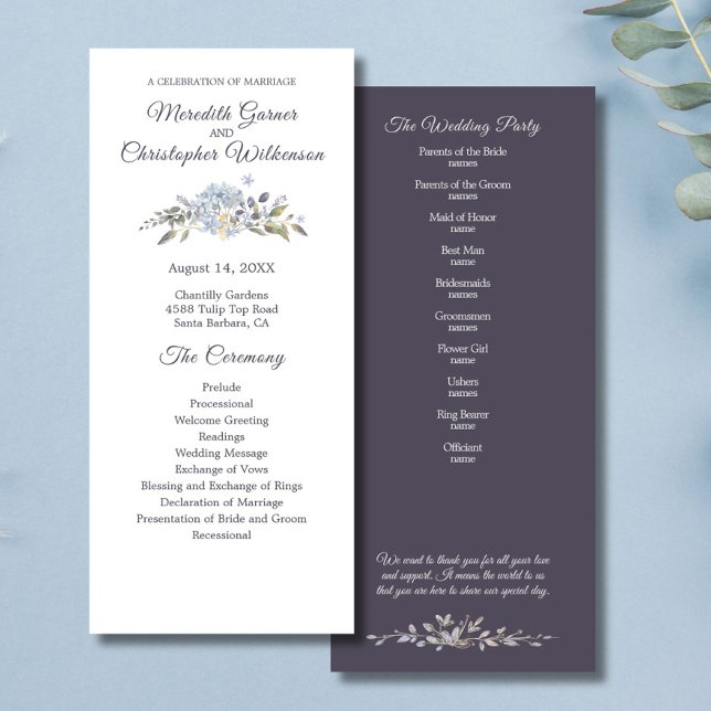 Dusty Blue Floral Botanical Wedding Programme (Creator Uploaded)