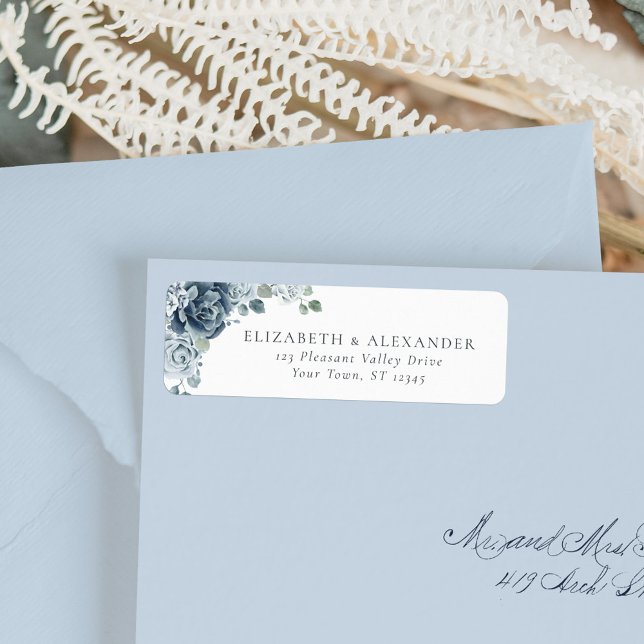 Dusty Blue Floral Botanical Wedding Return Address (Creator Uploaded)