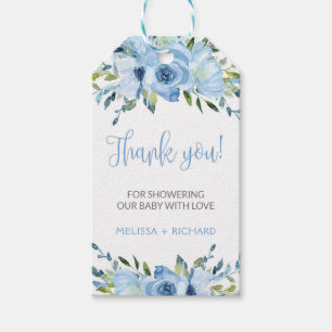 Dusty Blue floral boy baby shower gift tag favor