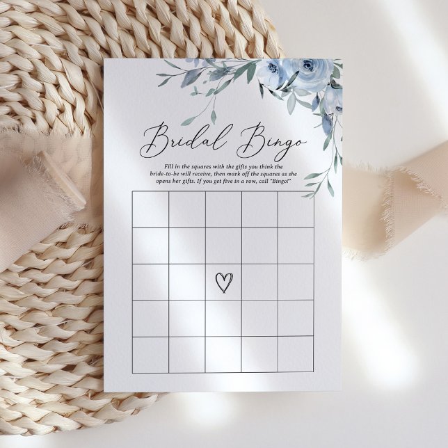 Dusty Blue Floral Bridal Shower Bingo Game Invitation (Creator Uploaded)