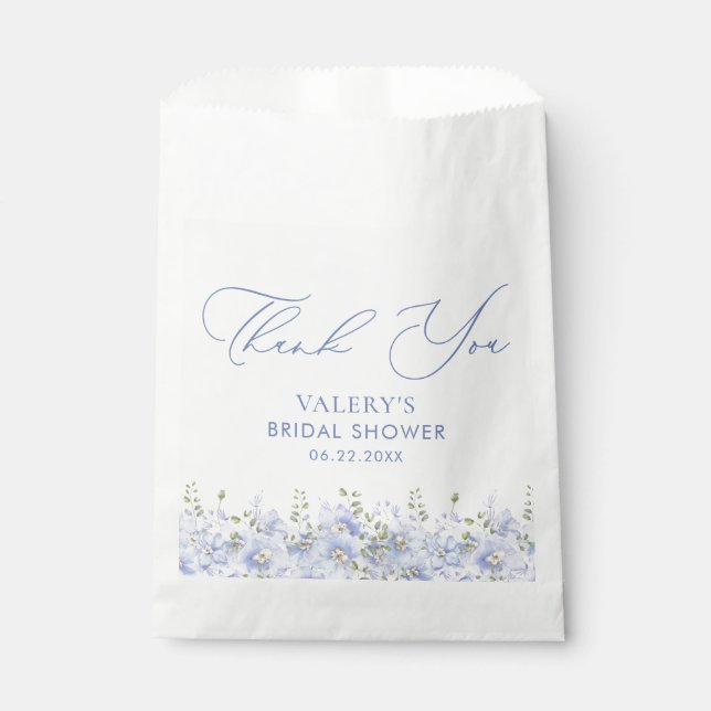 Dusty Blue Floral Bridal Shower Favour Bags (Front)
