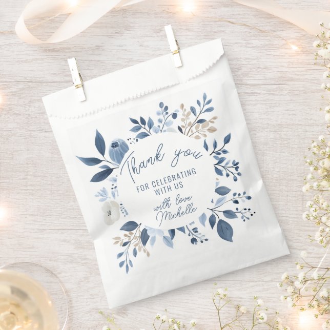 Dusty Blue Floral Bridal Shower Favour Bags (Clipped)
