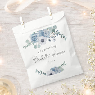 Dusty blue floral bridal shower favour bags