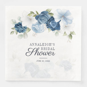 Dusty Blue Floral Bridal Shower Greenery Paper Napkin