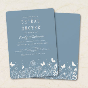 Dusty Blue Floral Bridal Shower Invitation