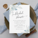 dusty blue floral bridal shower invitation<br><div class="desc">A beautiful design with lovely hand painted dusty blue flowers with black text in the middle. The text and green back colour can be edited along with other features of this template.</div>