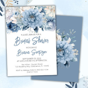 Dusty Blue Floral Bridal Shower Invitation