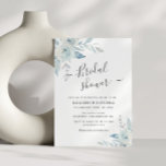 dusty blue floral bridal shower invitation<br><div class="desc">A beautiful design with lovely hand painted dusty blue flowers with black text in the middle. The text and green back color can be edited along with other features of this template.</div>