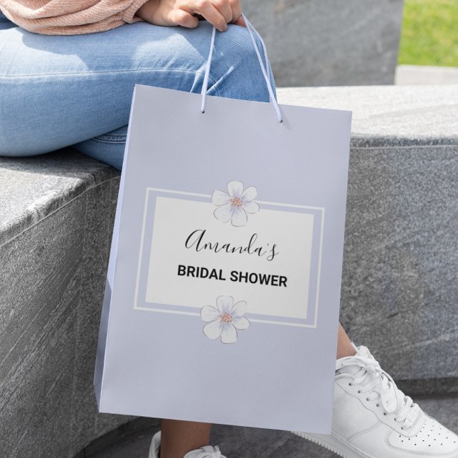 Dusty Blue Floral Bridal Shower Medium Gift Bag (Creator Uploaded)