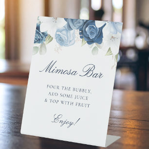 Dusty Blue Floral Bridal Shower Mimosa Bar Pedestal Sign
