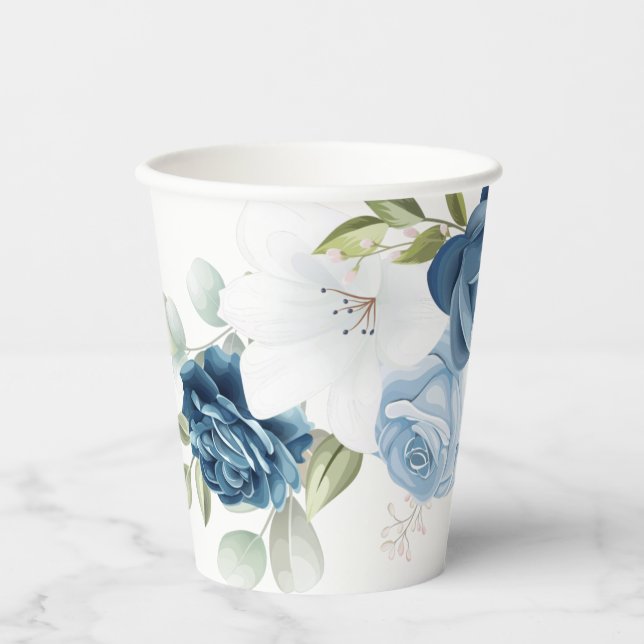 Dusty Blue Floral Bridal Shower Paper Cups (Front)