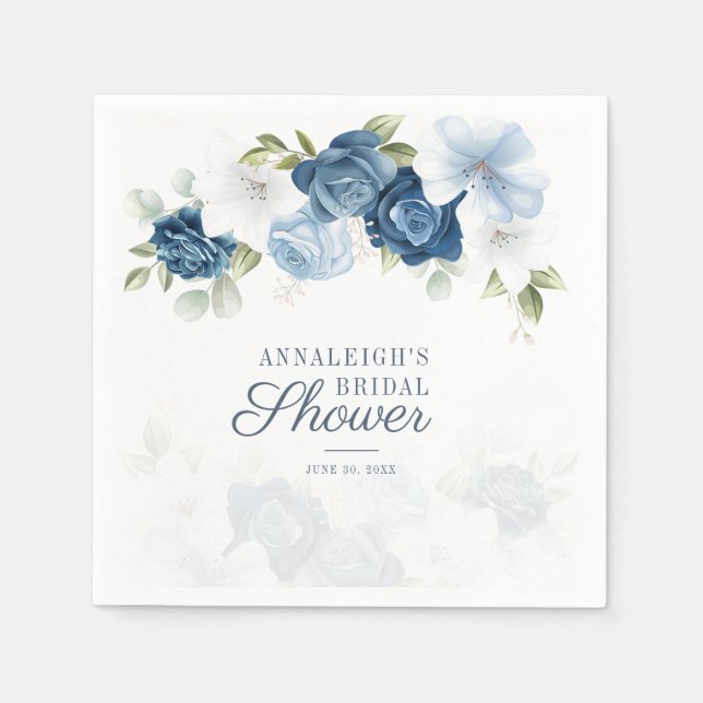 Dusty Blue Floral Bridal Shower Paper Napkin (Front)