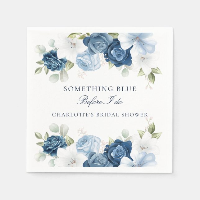 Dusty Blue Floral Bridal Shower Paper Napkin (Front)