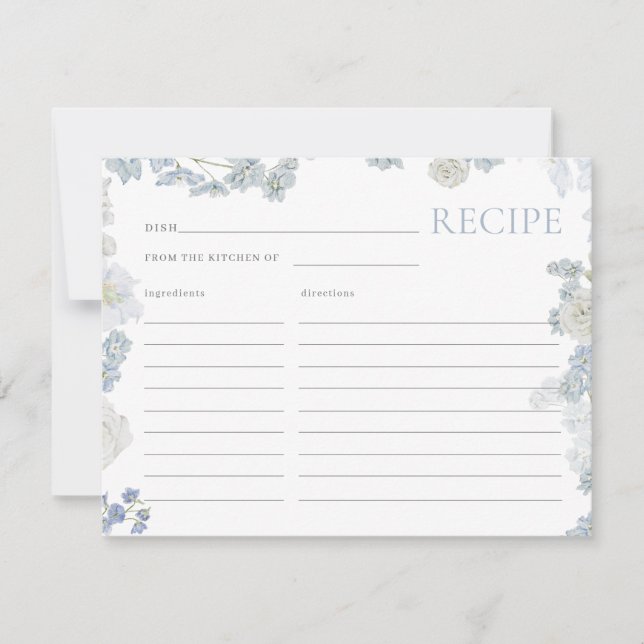 Dusty Blue Floral Bridal Shower Recipe Card (Front)