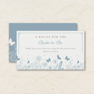 Dusty Blue Floral Bridal Shower Recipe Card