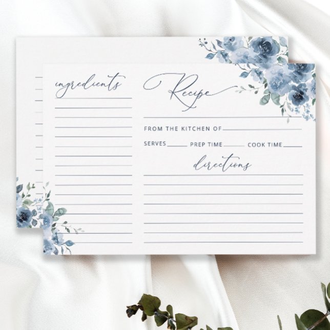 Dusty Blue Floral Bridal Shower Recipe Card (Creator Uploaded)