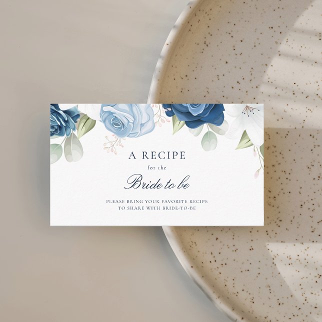 Dusty Blue Floral Bridal Shower Recipe Enclosure Card (Something Blue Before I Do Floral Recipe Card)