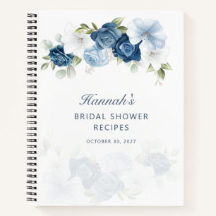 Dusty Blue Floral Bridal Shower Recipe Notebook